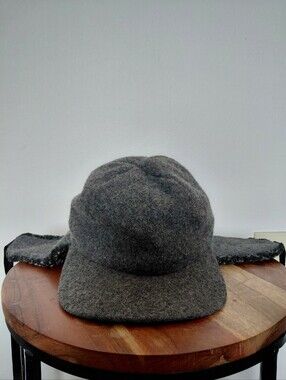 Crown Cap Gray Wool Blend Winter Ear Flap Canads Hat Sz Large